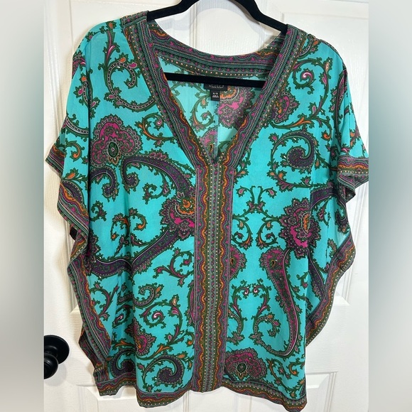 Nicole Tops - Nicole Teal and Pink Paisley Blouse